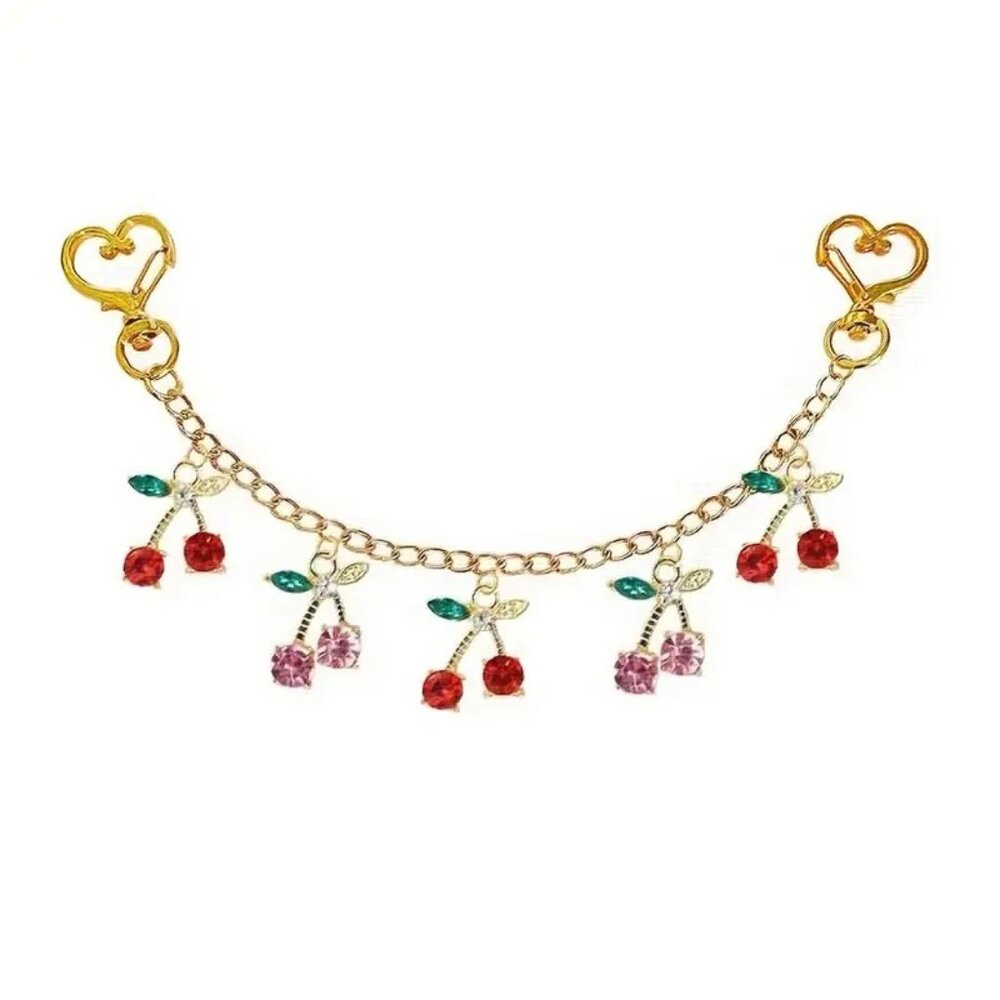 NWT Rhinestone Cherry Purse Charm Bag Chain Charm